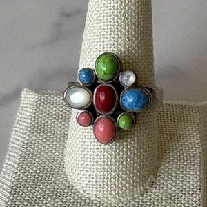 Vibrant Boho Rainbow Gem Statement Ring – Size 10